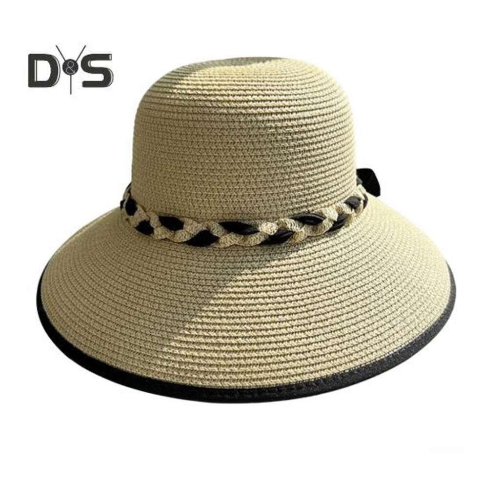 (beige) Summer Sun Hat Wide Brim Braided Rope Decor Beach Hat UV Protection Adjustable Size Sweat Straps Women Straw Hat