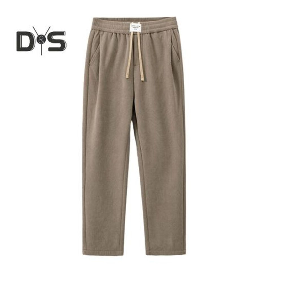(khaki, 4XL) Winter Fall Men Sport Pants Loose Elastic Waist Thick Plush Pockets Plus Size Loose Straight Solid Color Exercise Trousers Daily Wear Sweatpants
