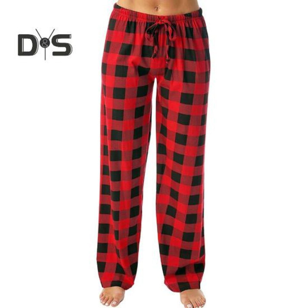 (red, 3XL) Women Pants High Elastic Waist Drawstring Wide Leg Loose Contrast Color Plaid Print Casual Soft Breathable Pockets Full Length Lady Long Trousers