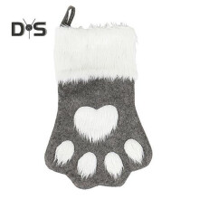 (grey) Christmas Stocking Pet Paw Shape Xmas Stocking with White Fluffy Cuff Holiday Fireplace Hanging Sock Decoration
