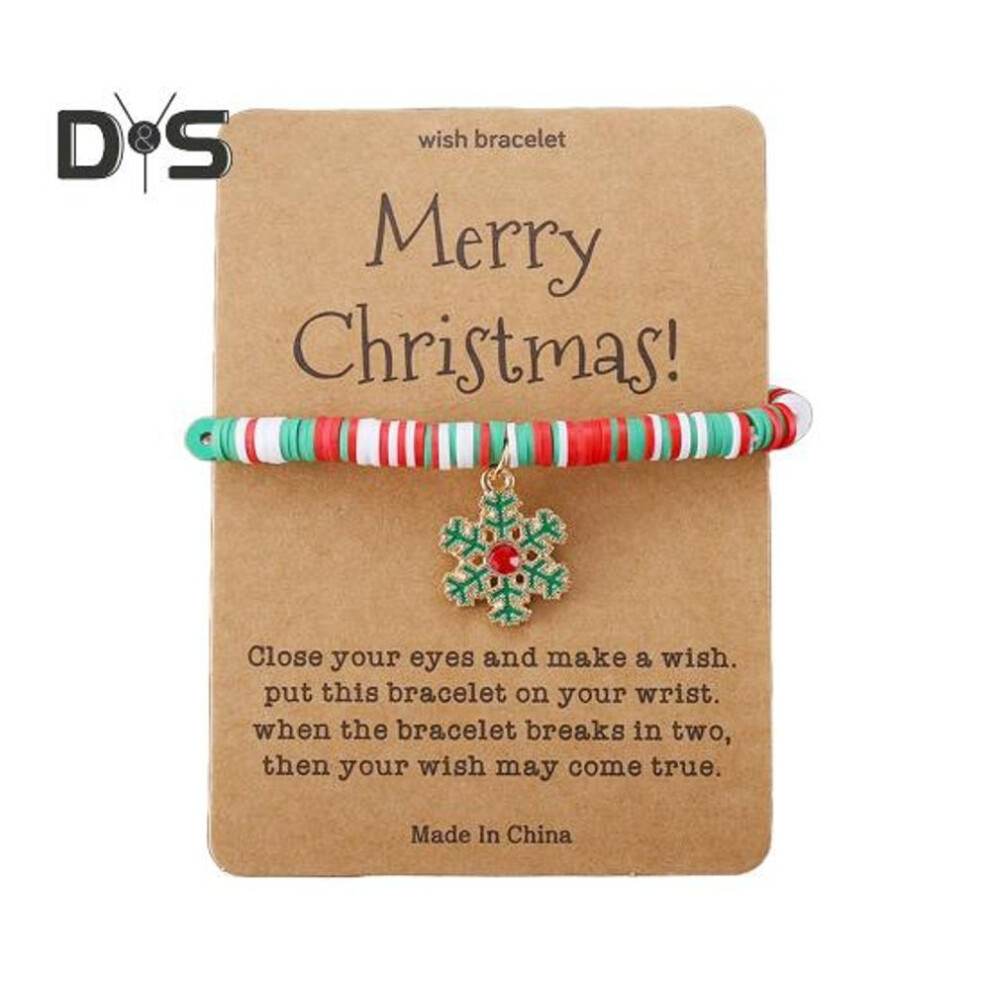 (as the picture, Snowflake) 1/6 Pcs Christmas Charm Bracelet with Card Santa Snowflake Sock Charm Colorful Soft Clay Handmade Bead Stacked Bracelet Girl Jewelry Kids Xmas Gift