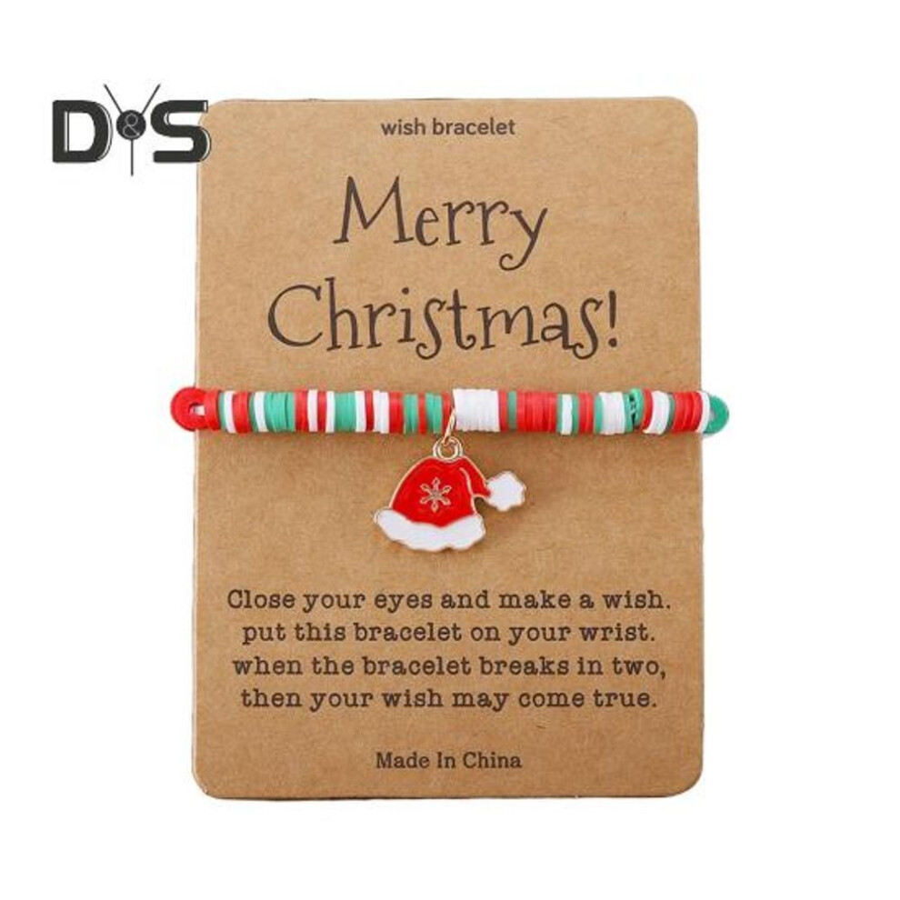 (as the picture, Christmas) 1/6 Pcs Christmas Charm Bracelet With Card Santa Snowflake Sock Charm Colorful Soft Clay Handmade Bead Stacked Bracelet Girl Jewelry Kids Xmas Gift
