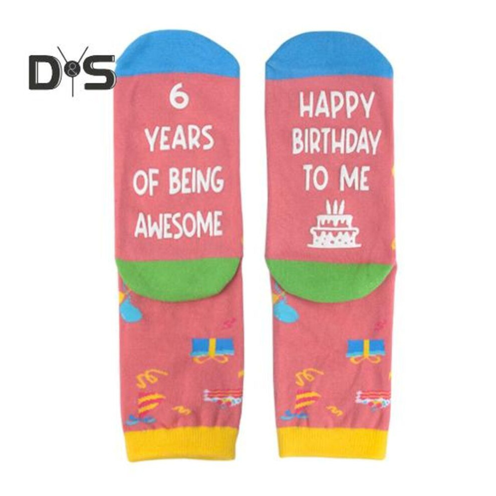 (blue,pink) 1 Pair Children Birthday Socks Colorful Printing 10 Years Old Birthday Party Gift Mid-tube Candy Color Sport School Socks