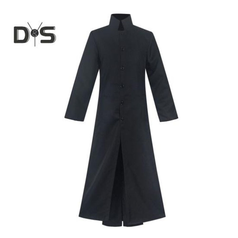 (black, XXXL) Men Performance Windbreaker Halloween Cosplay Stage Show Costume Stand Collar Vintage Style Double-layered Trench Coat Play Prop