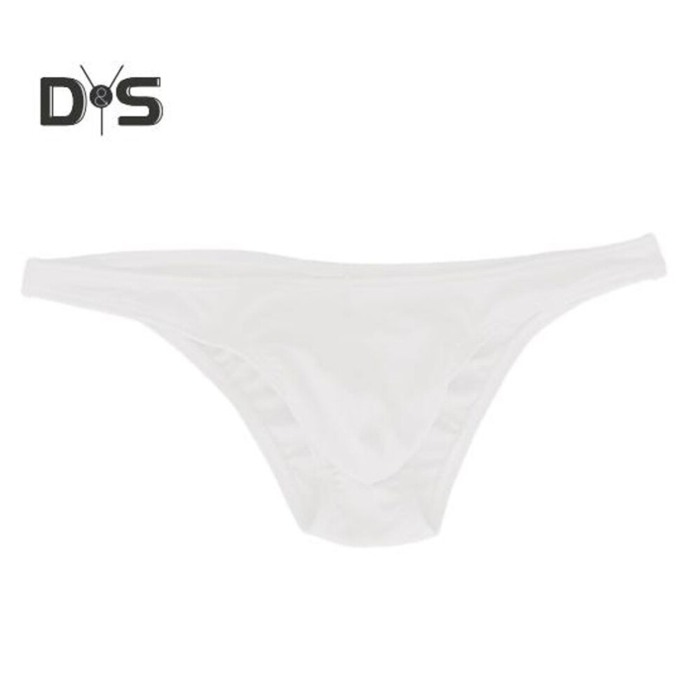 (L, white) Men Sexy Thong Sexy Low Waist Briefs With U-shaped Pouch Solid Color Stretchy Underwear Breathable Panties Daily Wear