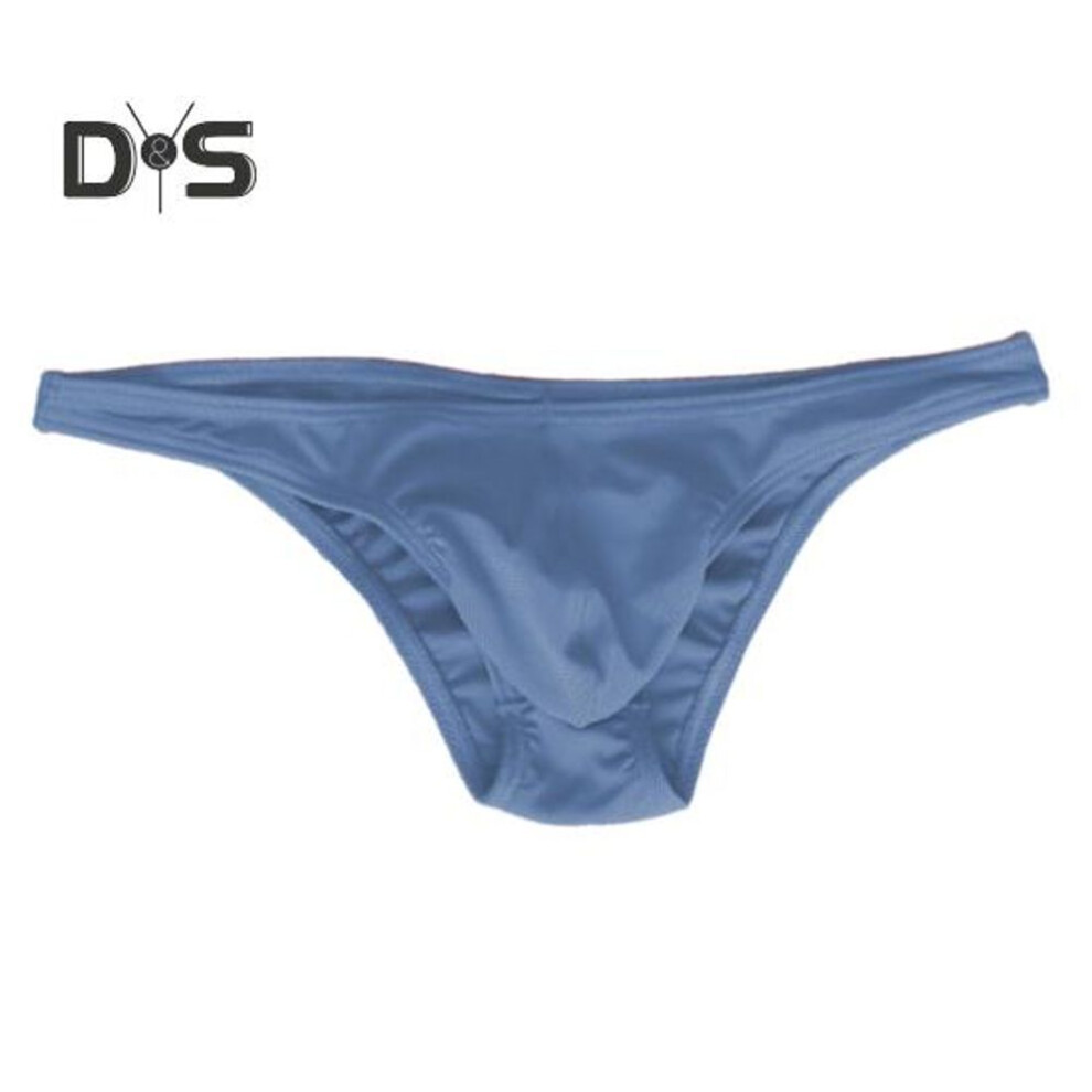 (3XL, blue) Men Sexy Thong Sexy Low Waist Briefs With U-shaped Pouch Solid Color Stretchy Underwear Breathable Panties Daily Wear