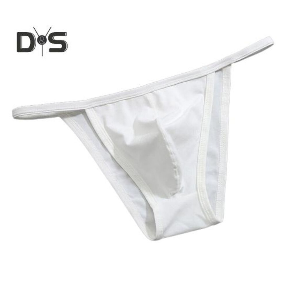 (XL, white) Men Sexy Thong Sexy Low Waist Briefs With U-shaped Pouch Solid Color Stretchy Underwear Breathable Panties Daily Wear