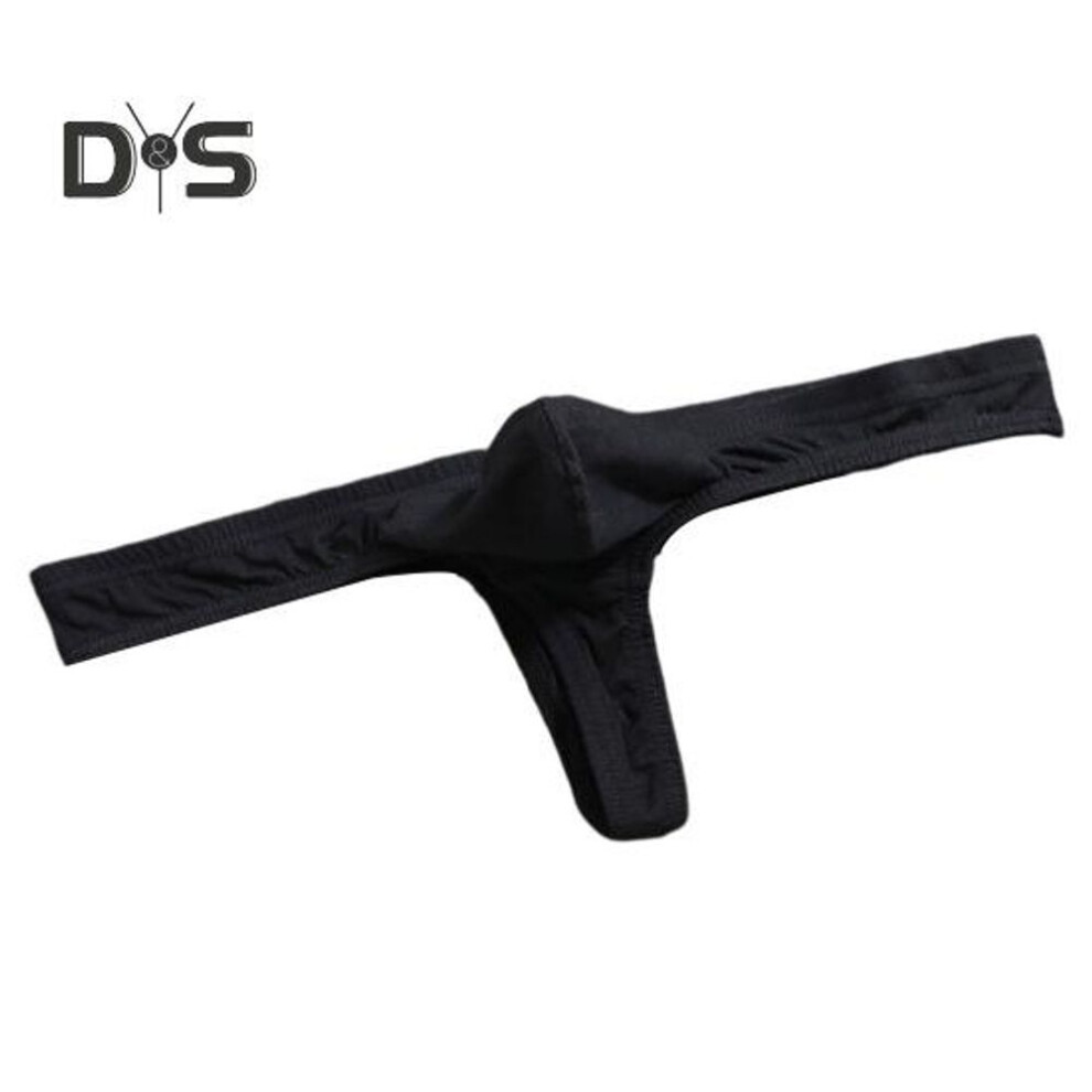 (L, black) Men Sexy Thong Solid Color T-String Three-Point U Convex Bag Briefs Low-rise Elastic Breathable Panties