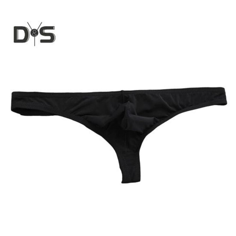 (XL, black) Men Sexy Thong Low-rise U-Convex Solid Color Briefs Elastic Waistband Slim Fit Solid Color Ice Silk Underwear Daily Wear