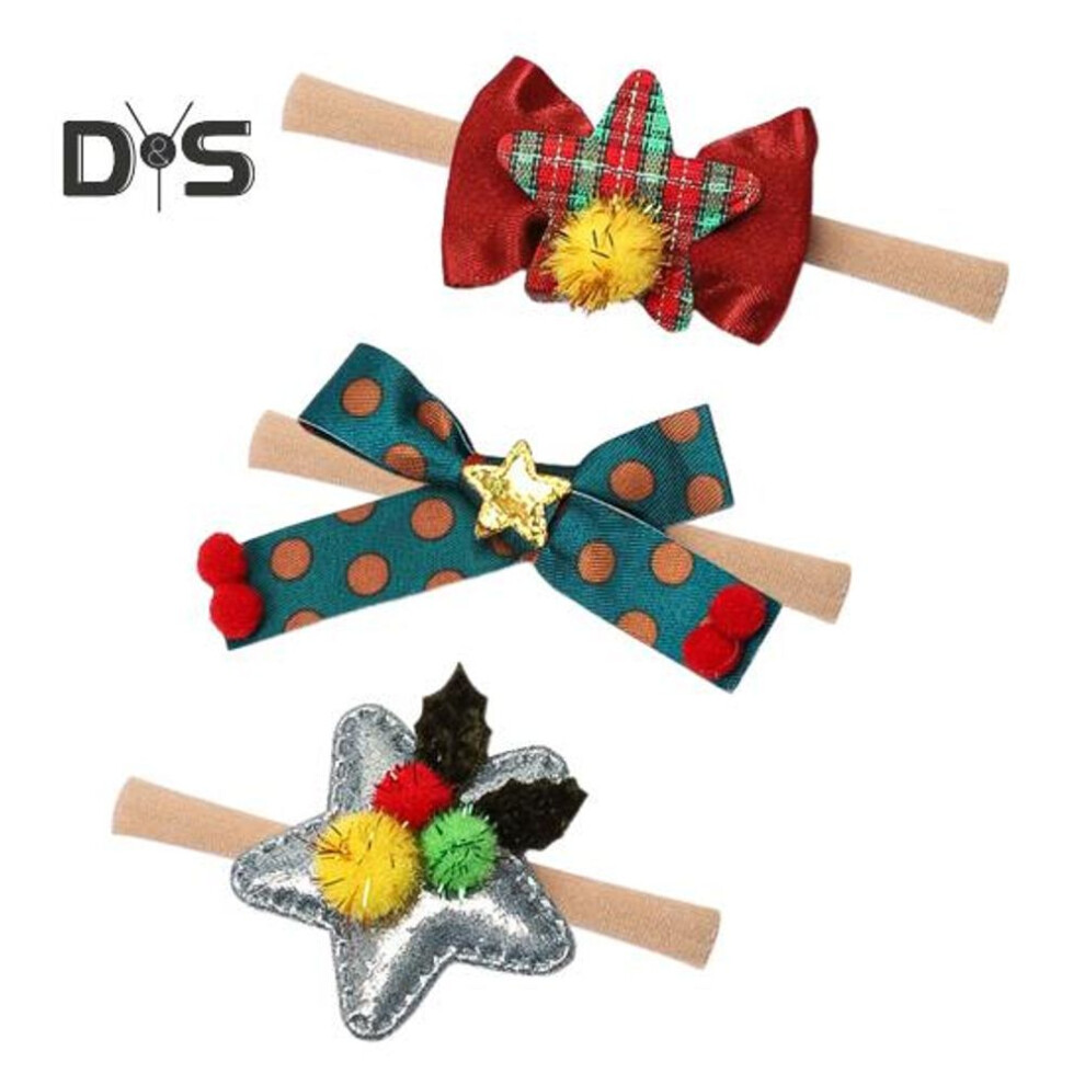 (as the picture, C) 3Pcs Baby Girl Headbands Bowknot Decor Letter Print Headgear Newborn Handmade Stretchy Hair Accessories