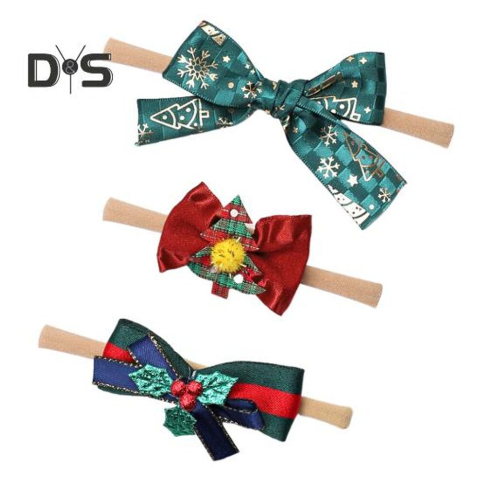 (as the picture, E) 3pcs Baby Girl Headbands Bowknot Decor Letter Print Headgear Newborn Handmade Stretchy Hair Accessories