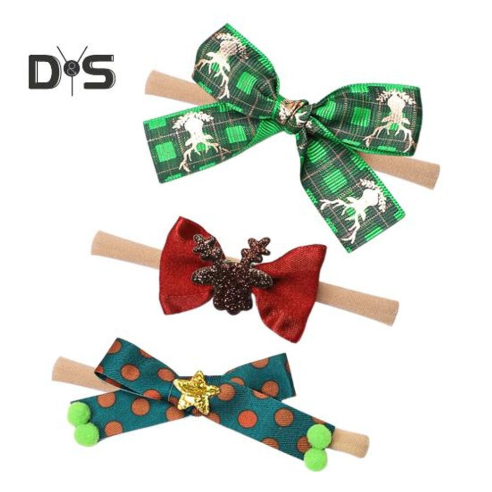 (as the picture, D) 3pcs Baby Girl Headbands Bowknot Decor Letter Print Headgear Newborn Handmade Stretchy Hair Accessories