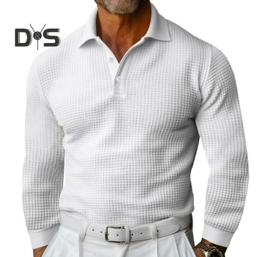 (white, XL) Men's V-Neck T-Shirt Business Casual Long Sleeve Tee Undershirt Slim Fit Muscle Shirt for Daily Wear Vacation Work