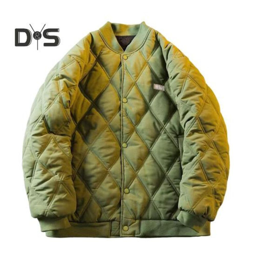 (green, XL) Men's Bomber Jacket Quilted Varsity Baseball Jacket Winter Warm Padded Coat Casual Loose Fit Outwear For Daily Street Work