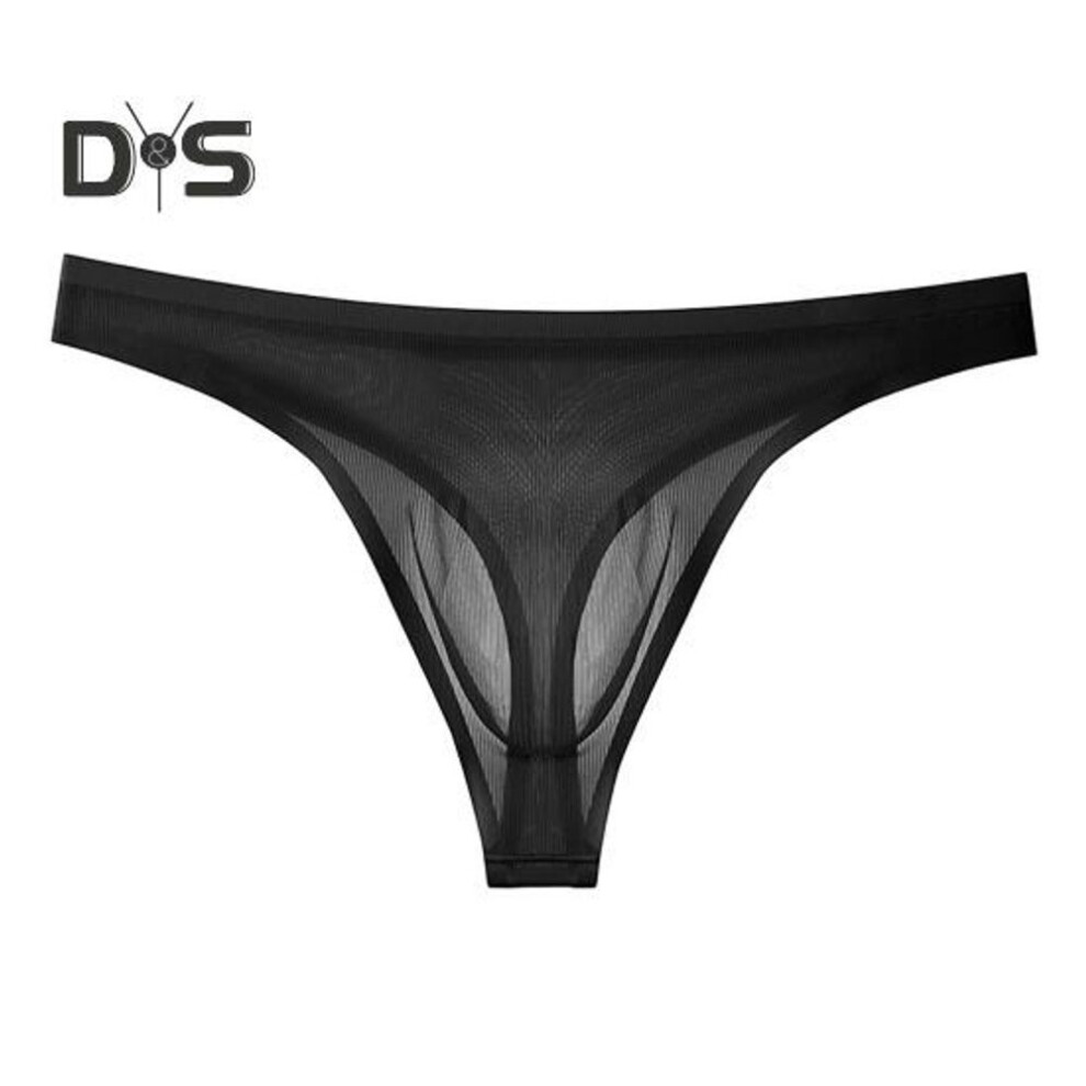 (L, black) Men Thong Low-rise Solid Color Slim Fit Panties 3D U-convex Breathable Smooth Lines Comfortable Waistband Briefs