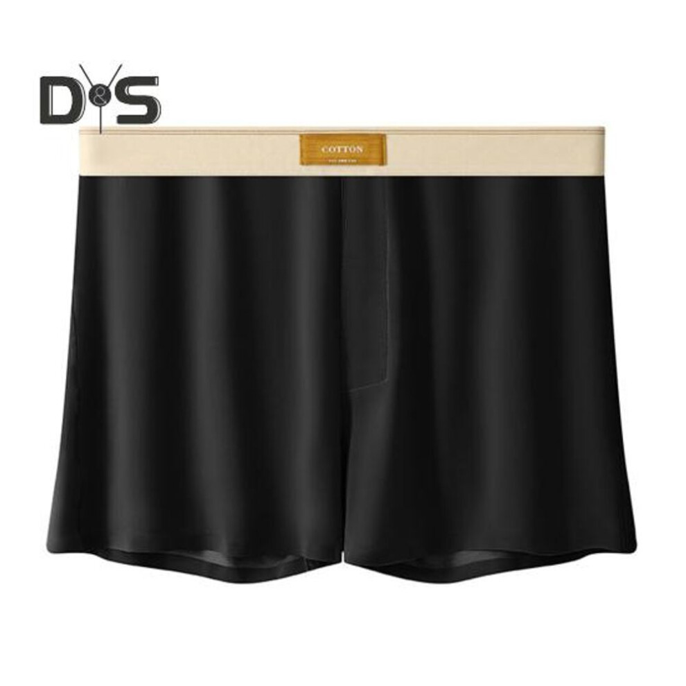 (black, 2XL) Men Boxer Underwear Mid-rise Wide Elastic Waistband Loose Fit Shorts Briefs Patchwork Color U-Convex Ice Silk Panties
