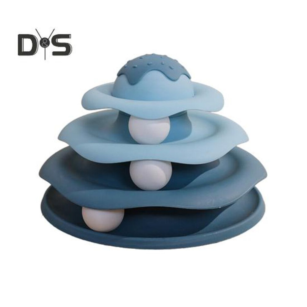 (blue) Cat Roller Toy 4-Level Turntable Cat Tower Toy with Ball Track Interactive Kitten Puzzle Toy for Indoor Cats
