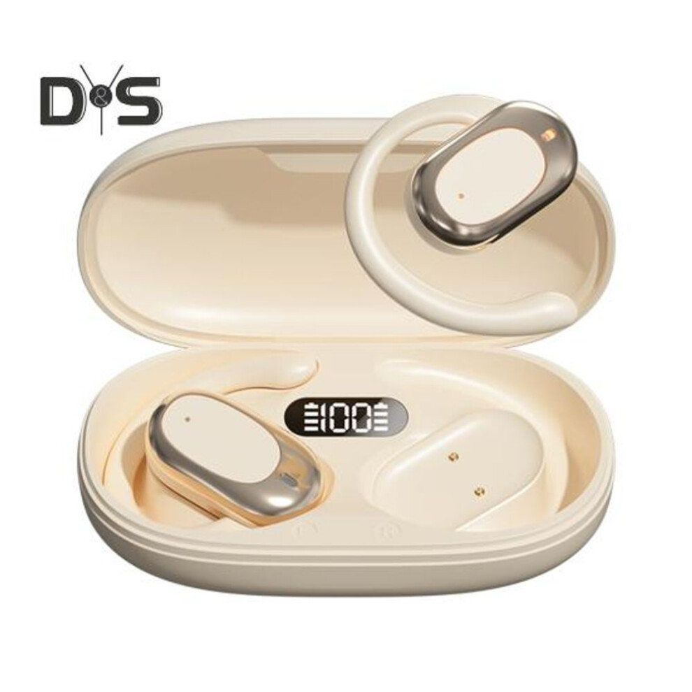 (beige) Bluetooth-compatible Wireless Earphones Deep Bass Stereo Sound Noise Reduction Waterproof Earbuds Sports Headphones