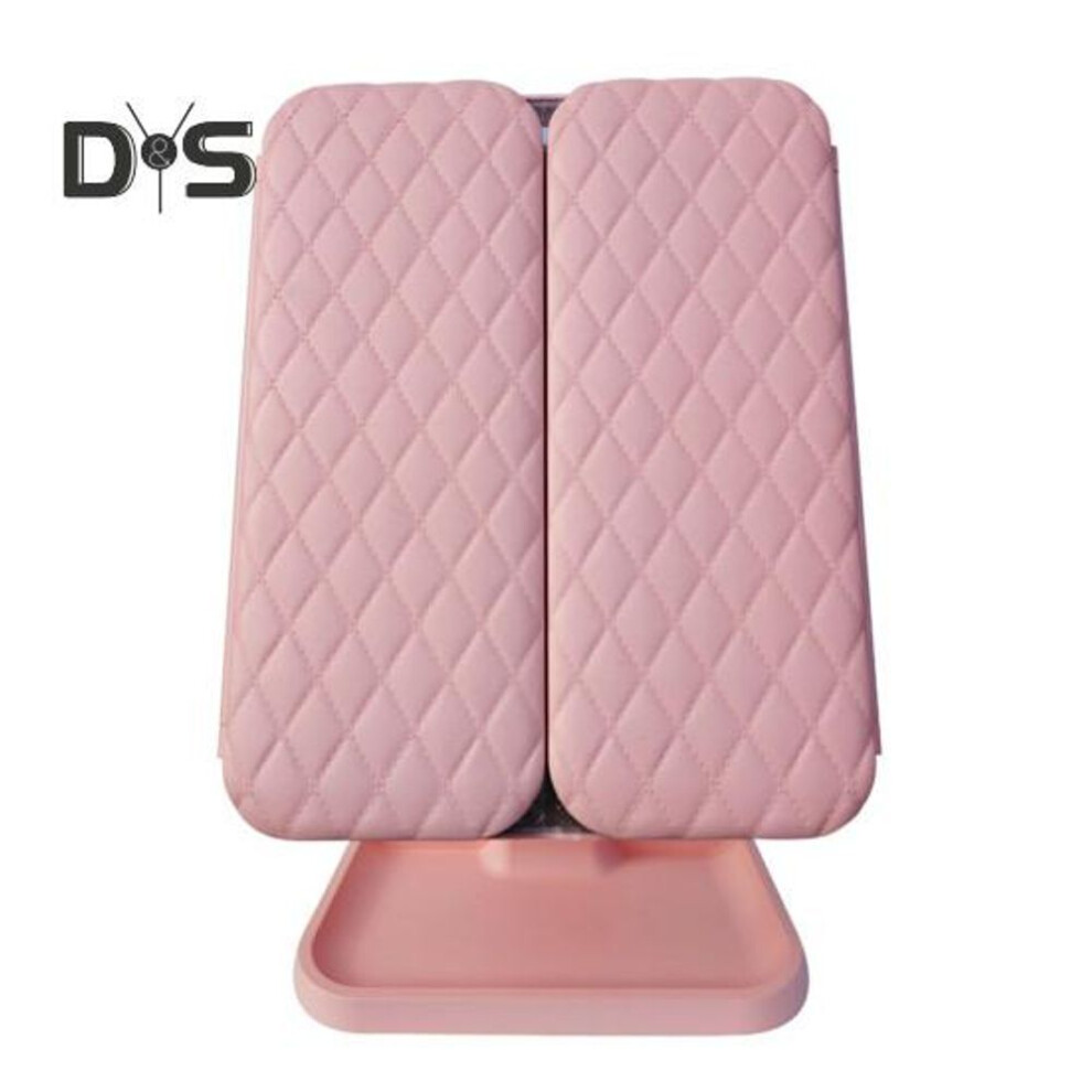 (pink) LED Lighted Makeup Mirror 1/2/3X Magnification 3 Colors Adjustable 2-In-1 Folding Smart Cosmetic Mirror Portable Travel Tri-fold Vanity Mirror
