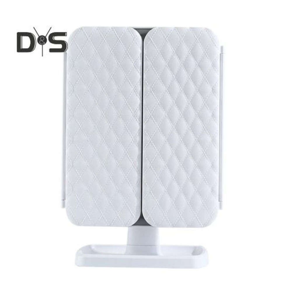 (white) Led Lighted Makeup Mirror 1/2/3x Magnification 3 Colors Adjustable 2-in-1 Folding Smart Cosmetic Mirror Portable Travel Tri-fold Vanity Mirror