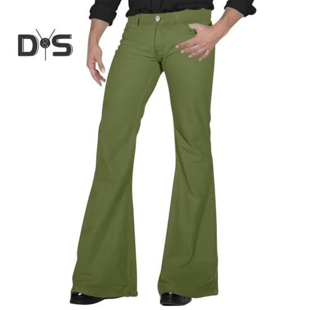 (green, XXL) Men Flared Pants With 4 Pockets Mid-rise Solid Color Button Zipper Fly Long Trousers Work Travel Leisure Wear