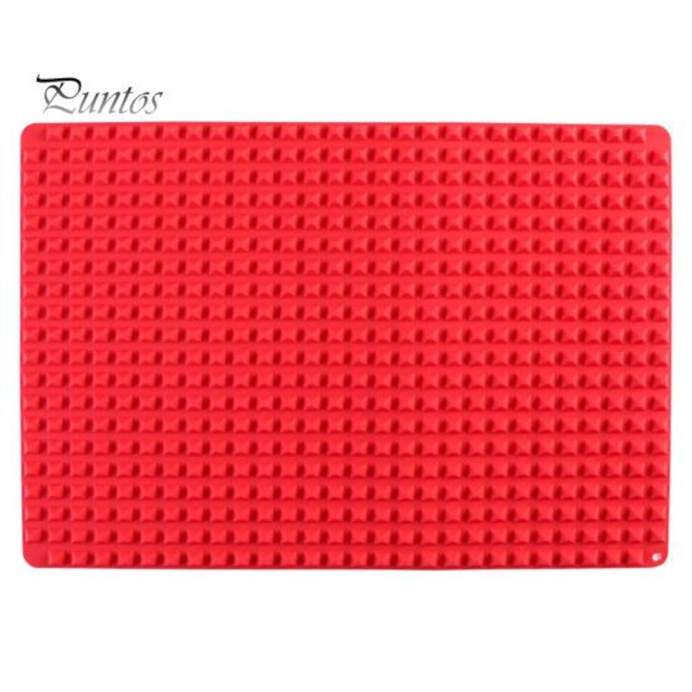 (red) Silicone Baking Mat Non-stick Reusable Pyramid Cooking Mat BBQ with Grid Oil Filtering Baking Mat Multi-purpose Baking Accessory