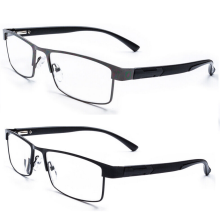 (=+4.00 strength, Black) Mens Rectangular Business Metal Reading Glasses Readers 1.0 ~ 4.0