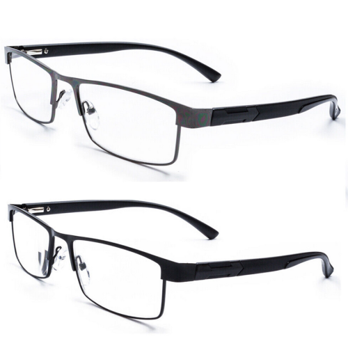 (=+4.00 strength, Black) Mens Rectangular Business Metal Reading Glasses Readers 1.0 ~ 4.0