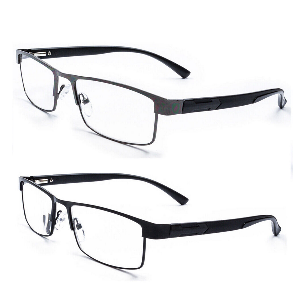 (=+4.00 strength, Black) Mens Rectangular Business Metal Reading Glasses Readers 1.0 ~ 4.0