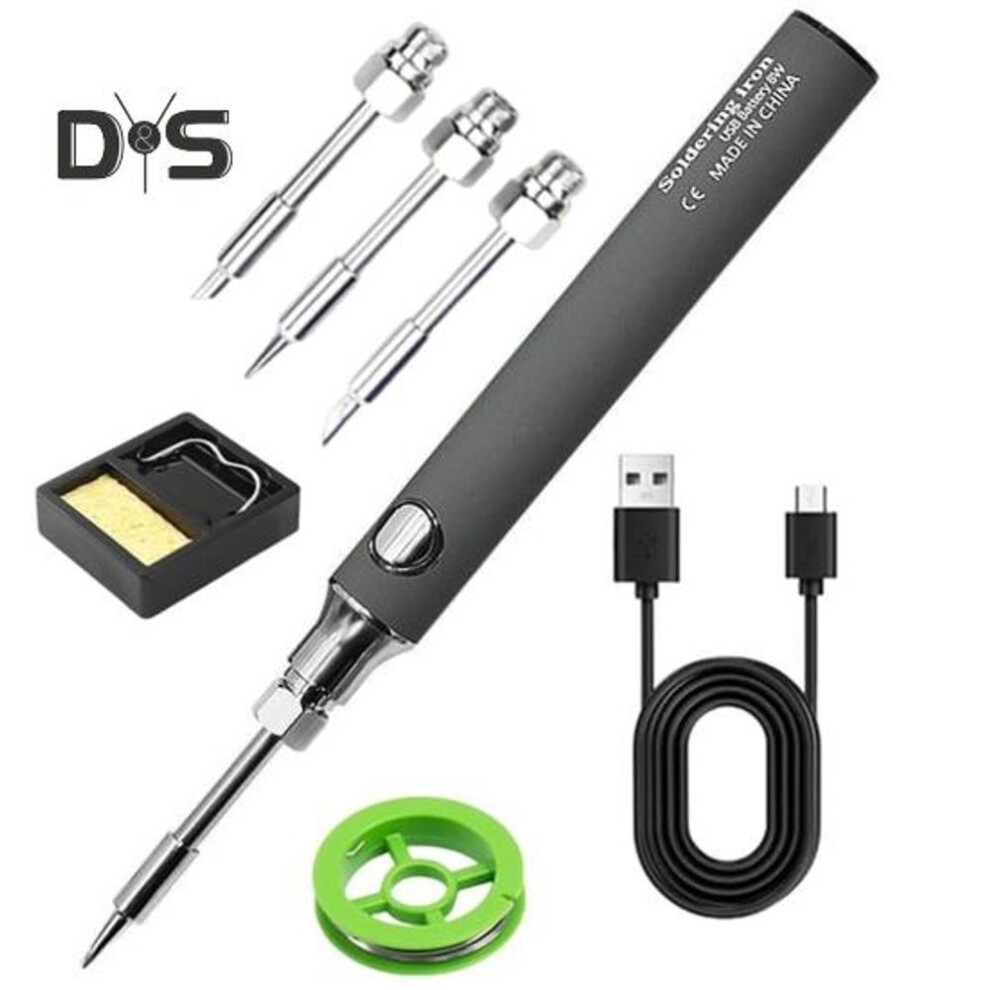 (grey) Wireless Soldering Pen Fast Heating 3-speed Temperature Adjustable Cordless USB Rechargeable Portable Soldering Iron