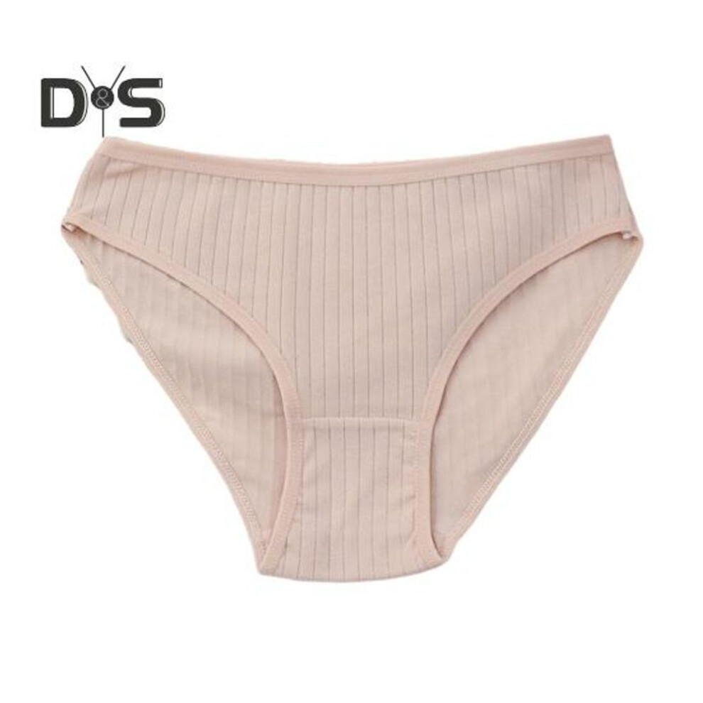 (khaki, M) Women Cotton Underwear Ladies Ribbed Striped Brief Breathable Plus Stretchy Panties For Daily Wear Sleep Work Travel