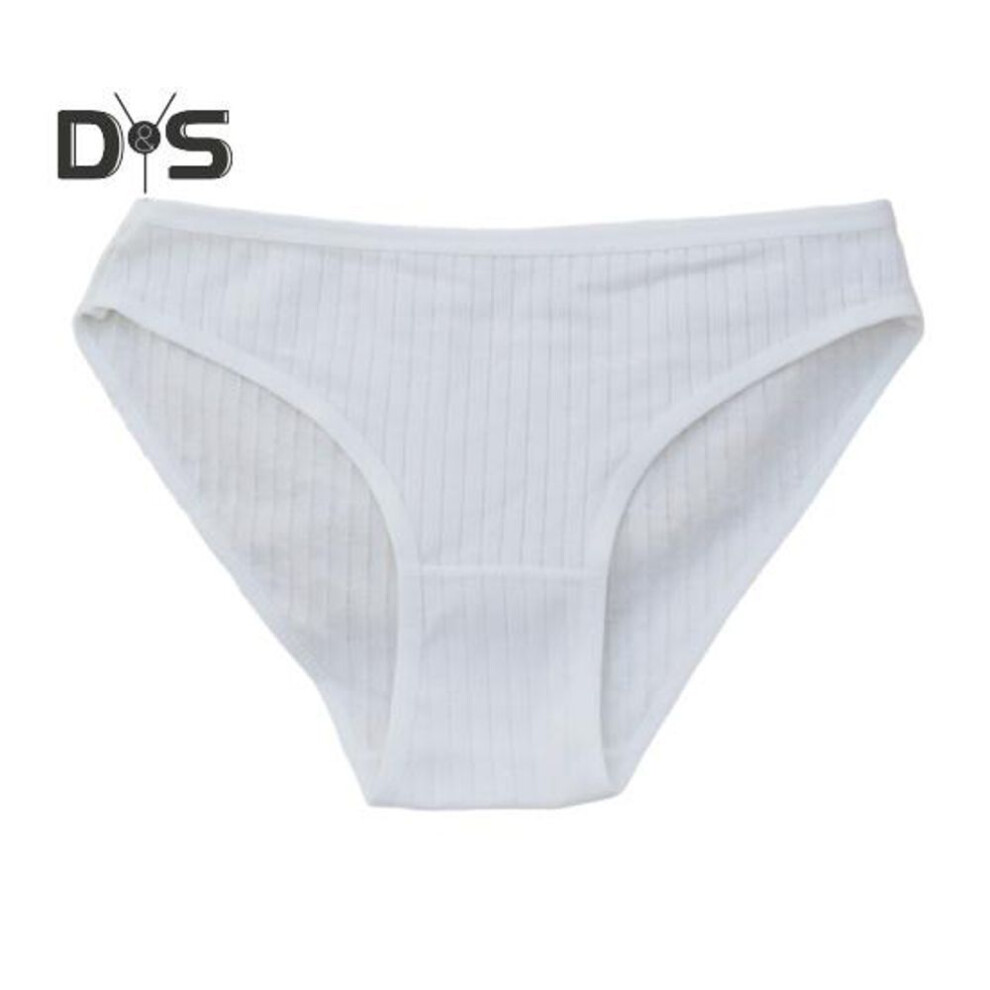 (white, M) Women Cotton Underwear Ladies Ribbed Striped Brief Breathable Plus Stretchy Panties For Daily Wear Sleep Work Travel