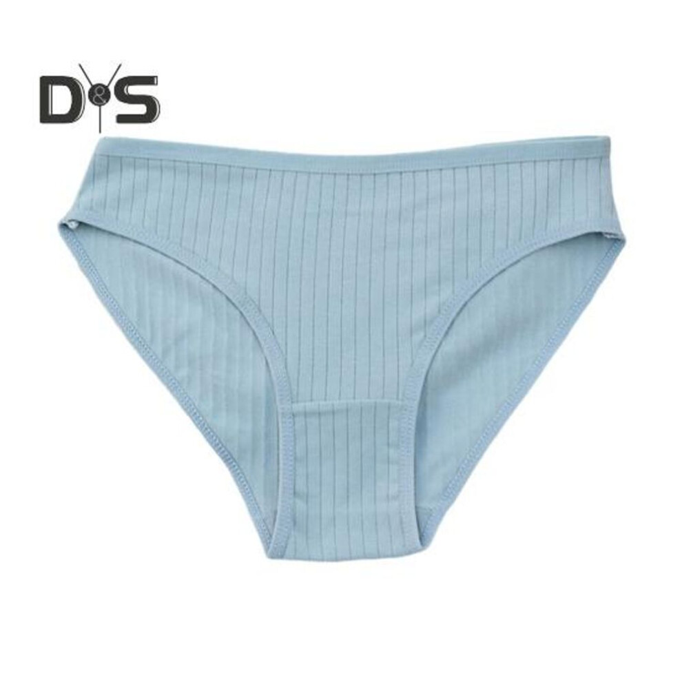 (blue, XL) Women Cotton Underwear Ladies Ribbed Striped Brief Breathable Plus Stretchy Panties For Daily Wear Sleep Work Travel