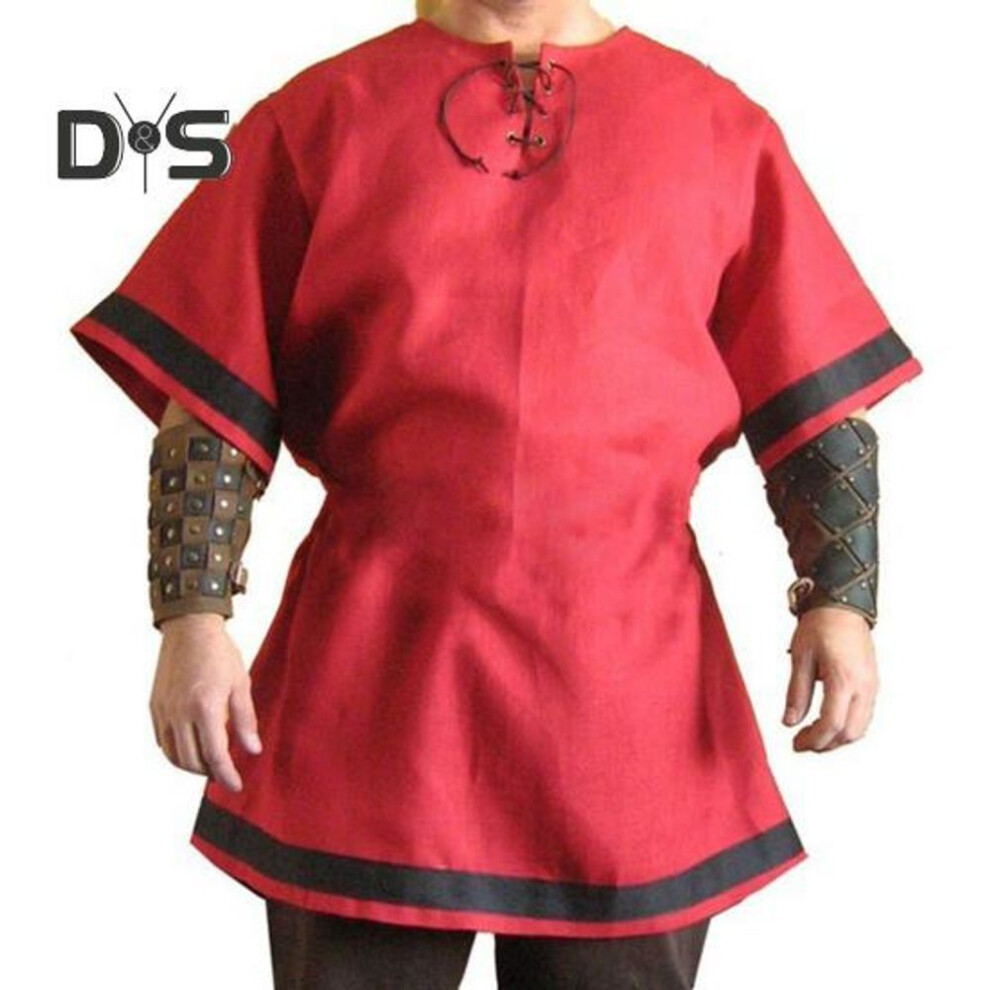 (red, L) Viking Warrior Costume Medieval Men Shirt Viking Knight Outfit Vintage Renaissance Nordic Pirate Tunic Shirt For Cosplay Stage Performances