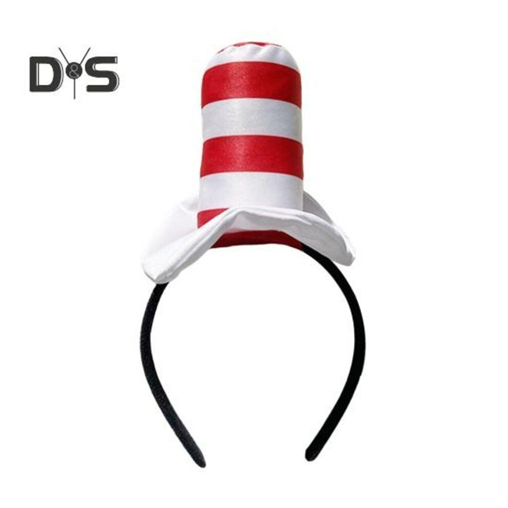 (as the picture, 1pc) 1/2pcs Dr. Suess Hat Cat Headband Red White Striped Hat Dr. Suess Costume Book Character School Halloween Party Cosplay Accessories