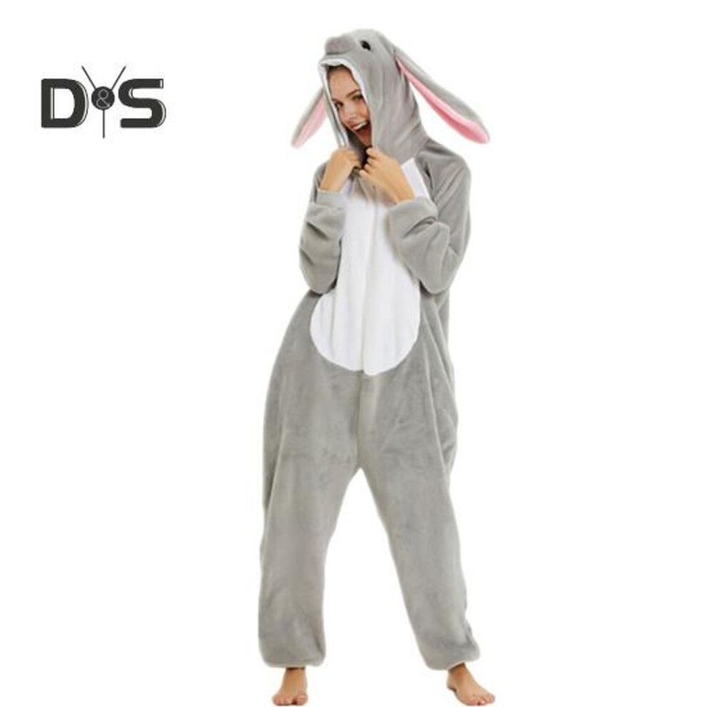 (130 cm Rabbit, as the picture) Animal Onesie Pajamas For Adults Kids Unisex Flannel One-piece Sleepwear Halloween Cosplay Costume For Homewear