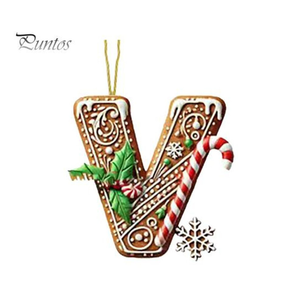 (as the picture, V) 1/26pcs Gingerbread Alphabet Ornaments Letter Pendant For Christmas Tree Candy Cane Initial Letter L Pendant Monogram Hanging Decorations With