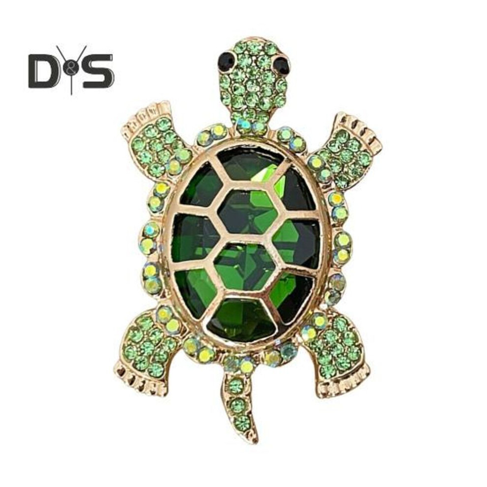 (green) Women Turtle Brooch Rhinestone Anti-slip Faux Crystal Wear-resistant Suit Coat Collar Hat Scarf Decoration Clothes Pin Prom Party Garment Jewelry