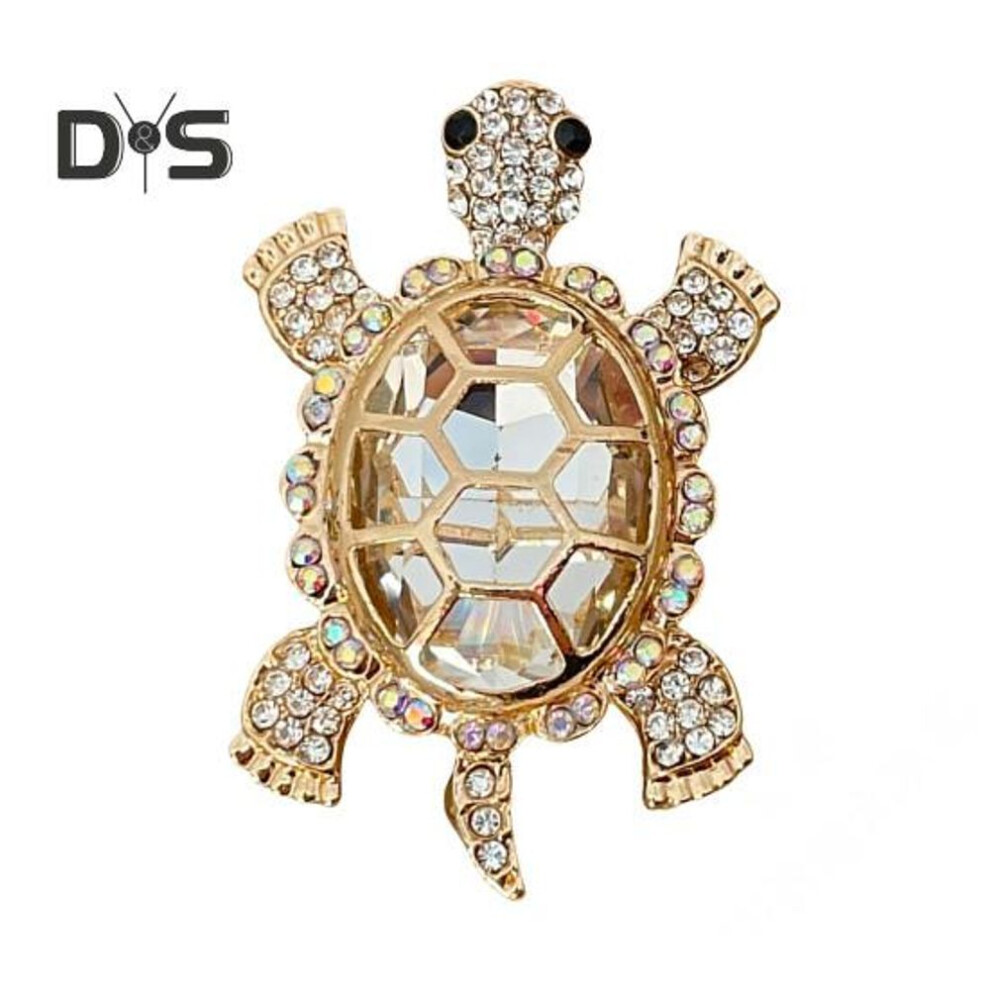 (white) Women Turtle Brooch Rhinestone Anti-slip Faux Crystal Wear-resistant Suit Coat Collar Hat Scarf Decoration Clothes Pin Prom Party Garment Jewelry
