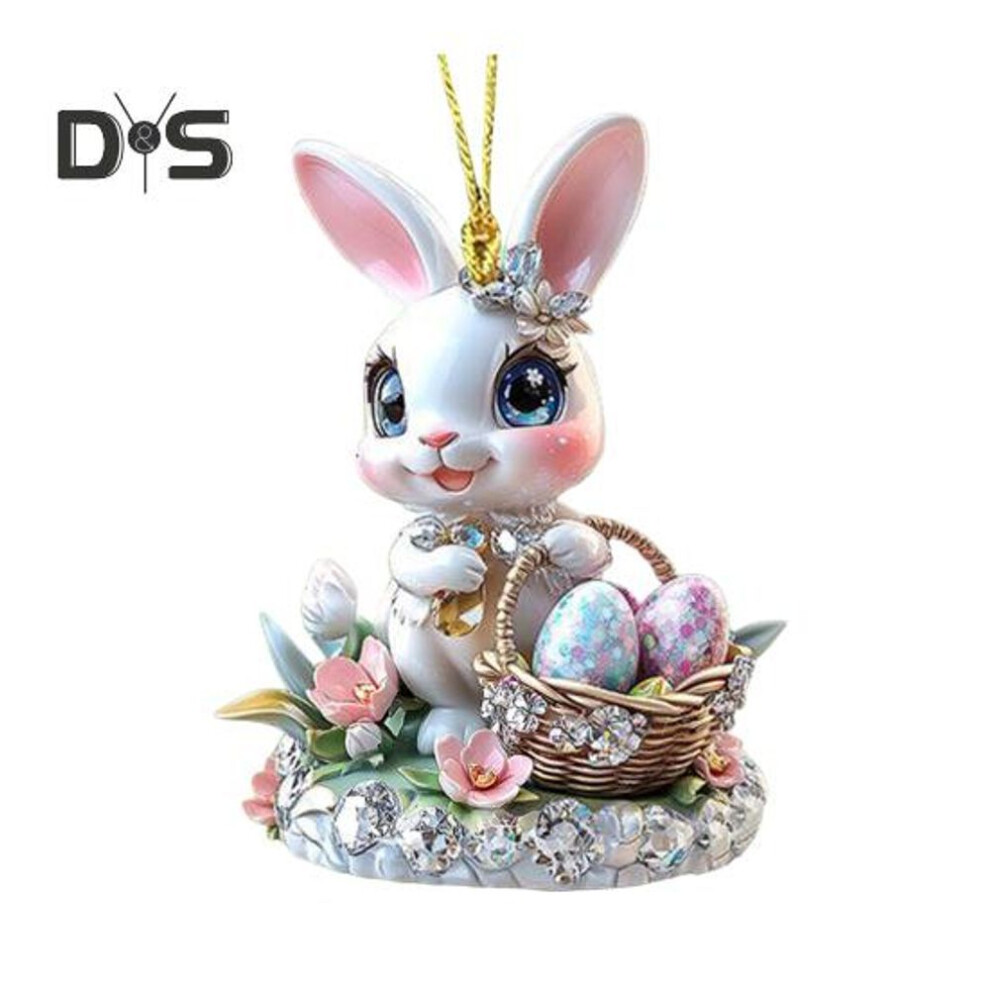(as the picture, C) 1/3pcs Easter Cartoon Bunny Hanging Decorations With Lanyard Easy To Hang 2d Acrylic Ornaments Rearview Mirror Pendants
