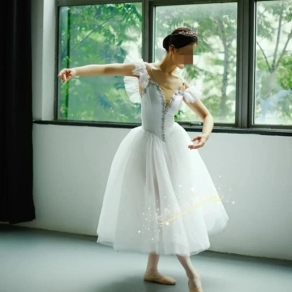(white, 170cm) Ballet Tutu Skirt Performance Children's Competition Professional Dance Ballet Dress Fairy Long Dress Ballet Costume Girls Kid