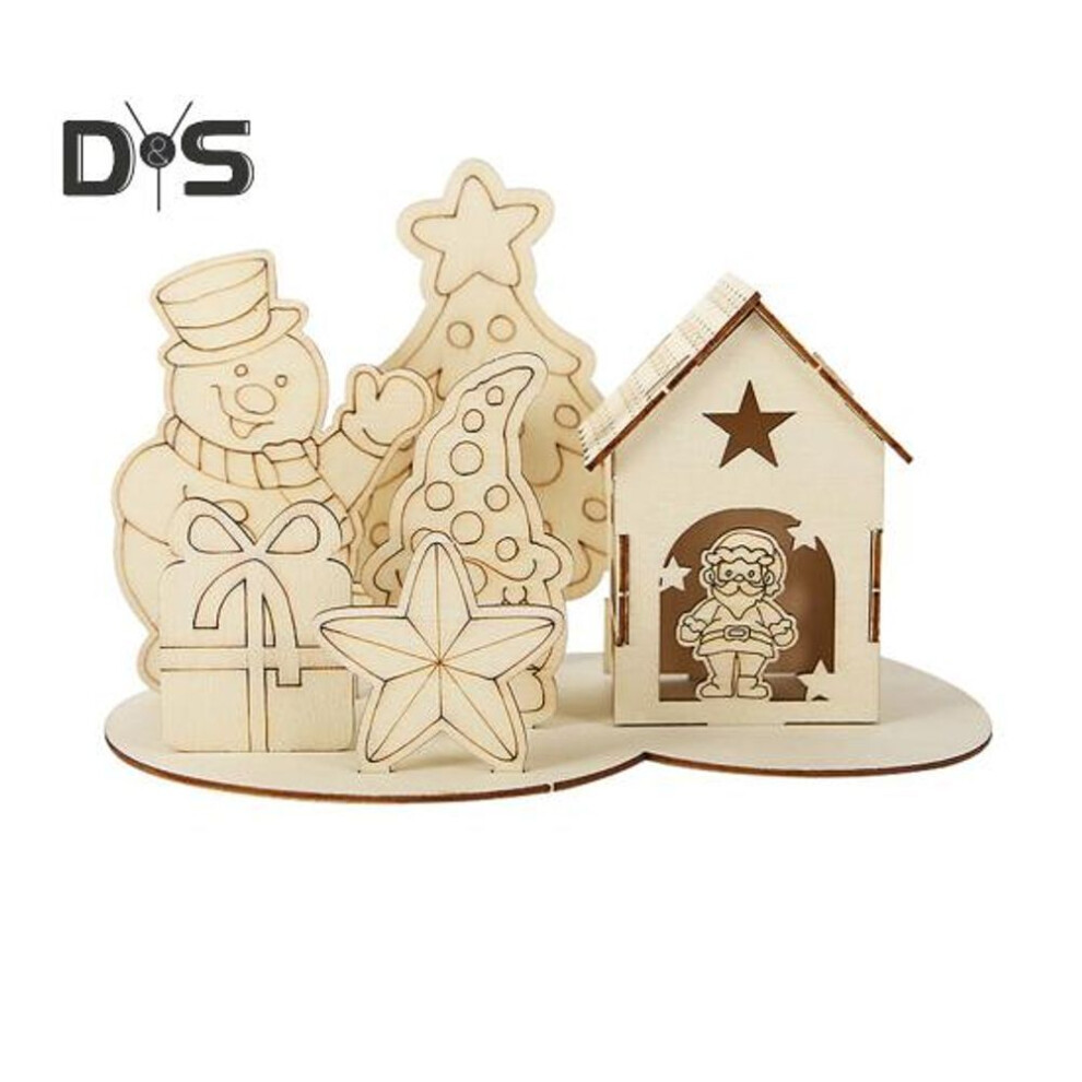 (as the picture, D) Wooden House Puzzle Block Christmas Building Block Ornament Kit Xmas Desktop Decoration Educational Diy Craft For Kids Adults