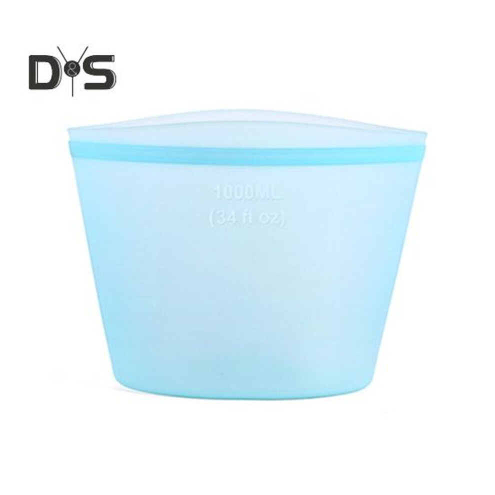 (blue, 1000ML) Silicone Food Storage Bag BPA Free Heat-Resistant Stand-Up Design Microwave Oven Safe Reusable Freezer Bag Silicone Container
