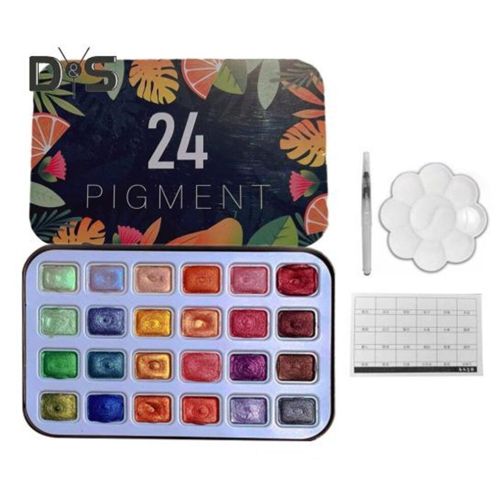 (as the picture, B) Watercolor Paint Set 24 Colors Portable Shimmer Metallic Paints Pearlescent Watercolor Set Gift For Artists Beginners Painting Enthusiasts