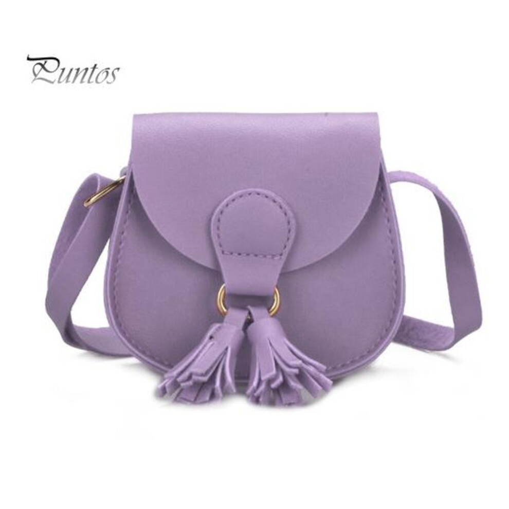 (purple) Children Small Crossbody Bag with Adjustable Shoulder Strap Tassel Decor Faux Leather Sweet Style Girls Handbag Kids Sling Bag Holiday Gift