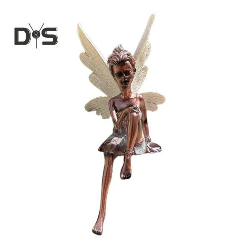 (red,bronze) Flower Fairy Resin Sculpture Sitting Fairy Figurine Garden Decoration Winged Fairy Statue For Indoor Desktop Outdoor Yard Art