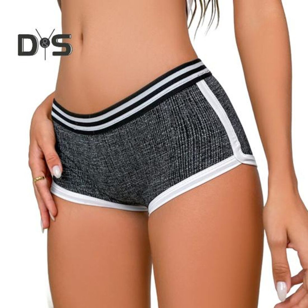 (black gray, L) Women's Boxer Panties Breathable Low Waist Underpants Ladies Fitness Boxer Shorts For Sports Home Gym Daily Wear
