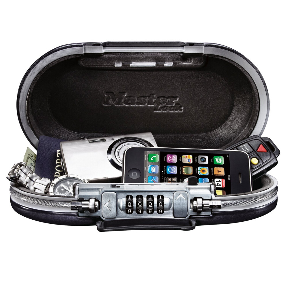 Master Lock Portable Small Lock Box  Set Your Own Combination Lock Portable Safe  Personal Travel Safe  5900D  Gunmetal Grey
