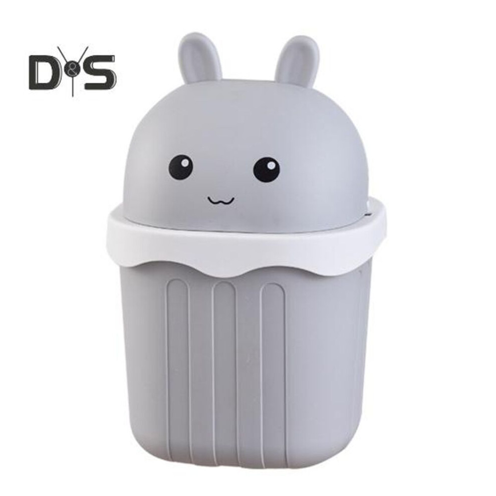 (grey) Desktop Trash Can with Lid Large Capacity Cartoon Shape Rectangle Creative Mini Garbage Can Waste Basket