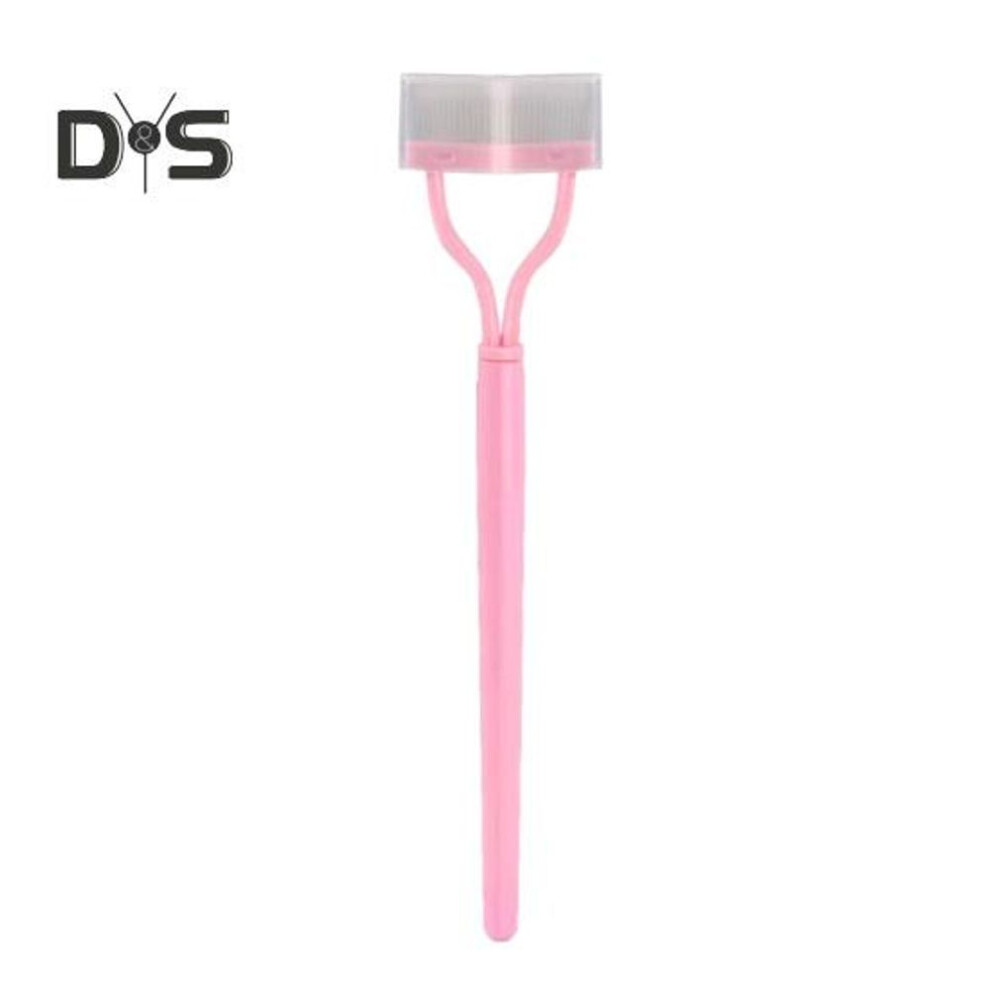 (pink) Portable Curved Eyelash Comb Ergonomic Steel Teeth Lashes Separator Tool Women Girls Eyelash Definer Travel Mascara Applicator Brush